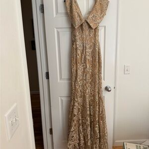 Jovani Gold Floral Maxi Dress - never worn size 10